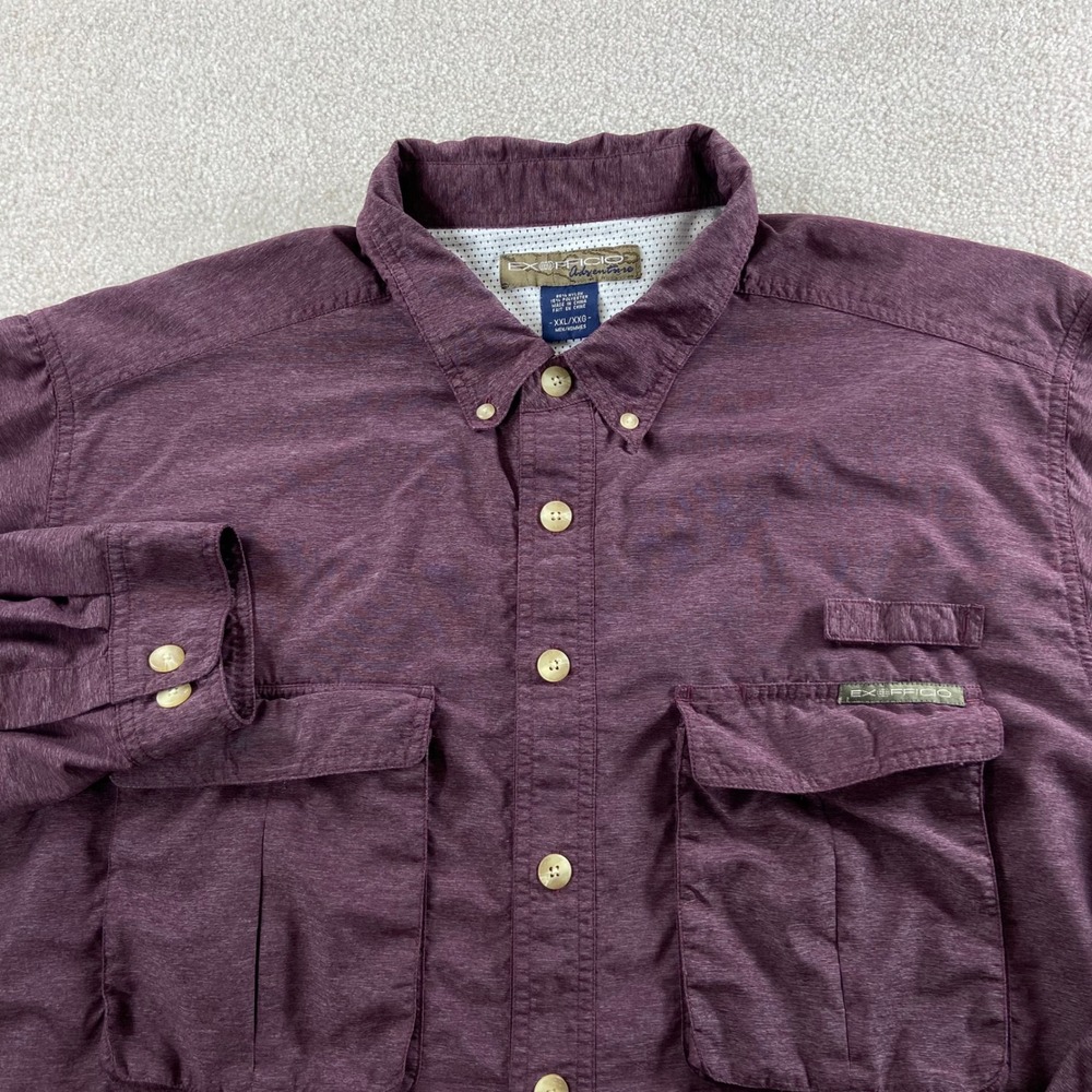 ExOfficio Adventure Shirt Mens XXL Purple Long Sleeve Vented Fishing Hiking